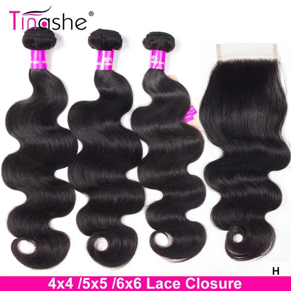 Perruques synthétiques Tinashe Hair Body Wave Bundles avec fermeture 5x5 6x6 et sangle Remy brésilien tressé 3 M 231215