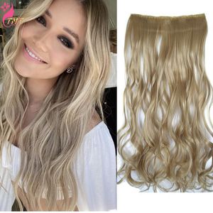 Perruques synthétiques TMT pince à cheveux longue vague bouclée en style naturel faux 22 pouces 5 épingles à cheveux postiche haute température