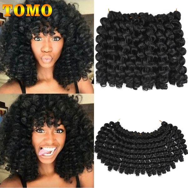 Pelucas sintéticas TOMO 8 pulgadas 12 pulgadas 20 raíces 75 g paquete Ombre Jamaica Bounce Stick pelo rizado sintético negro rubio crochet trenza 231215