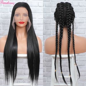 Perruques Synthétiques Transparent Lace Wigs pour Femmes 180% Résistant À La Chaleur Cheveux Synthétiques Raides Bonne Qualité 360 Femme 13x4 Noir 230227