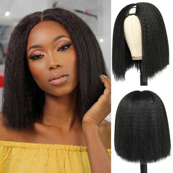 Perruques synthétiques V Part courte Bob perruques cheveux synthétiques perruques Yaki droite V partie perruques pour femmes noires perruques quotidiennes 8-16 pouces 240328 240327