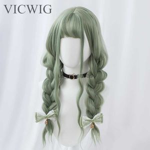 Synthetische pruiken Vicwig Synthetisch haar Lange golvende paarse groene zwart blauw bruin cosplay pruik met pony voor vrouwen HKD230818