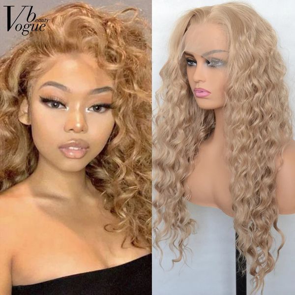 Perruques synthétiques Voguebeauty miel blond dentelle avant partie latérale bouclée fibre résistante à la chaleur délié naturel Cosplay pour les femmes 231025