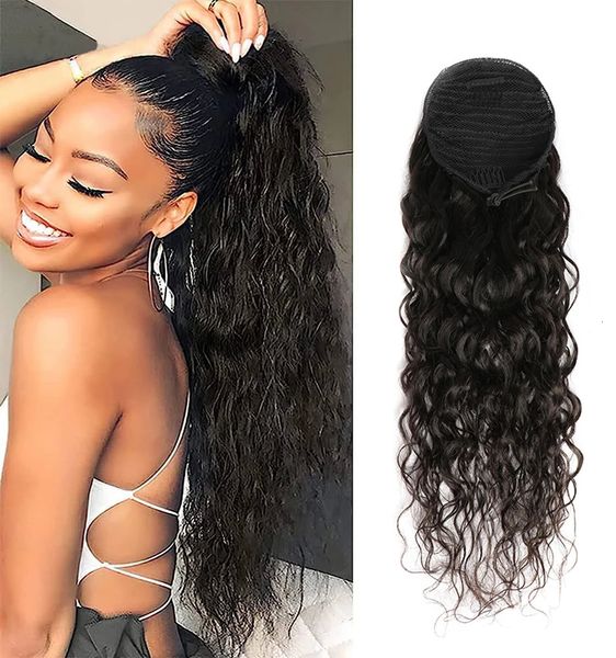 Perruques synthétiques Water Wave Pony Pony Hair Hair DrawString Ponytail Wraping Around Pony Pony S Remy Hair Ponytails Clip in Hair S 231204
