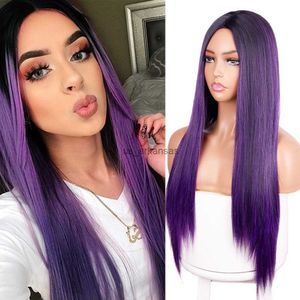 Wig synthétique Werd Purple Synthetic Femme Fair Wig Cosplay Long Smooth Wig Purple Daily Party Resistant Cleary-Free Hlue-Free HKD230818