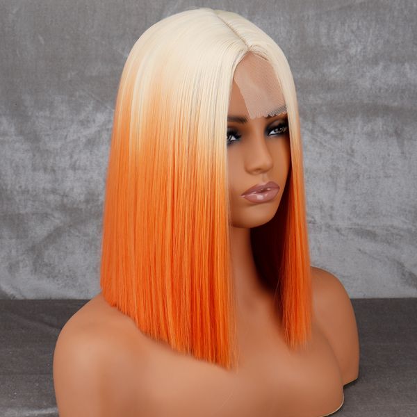 Perruques Synthétiques WERD Court Orange Partie Moyenne Blonde Lady Bob Cheveux Résistant À La Chaleur Cosplay 230314