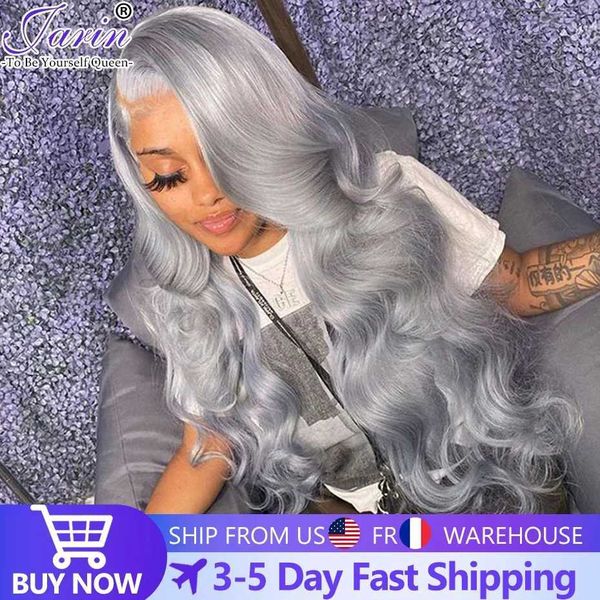 Perruques synthétiques Wetsuits Combinaisons étanches Gris Argent Vague de Corps Perruque Avant de Lacet 13x4 13x6 Lace Frontal Perruques de Cheveux Humains Transparent Cheveux Brésiliens Perruques Colorées Pour Femmes 240329