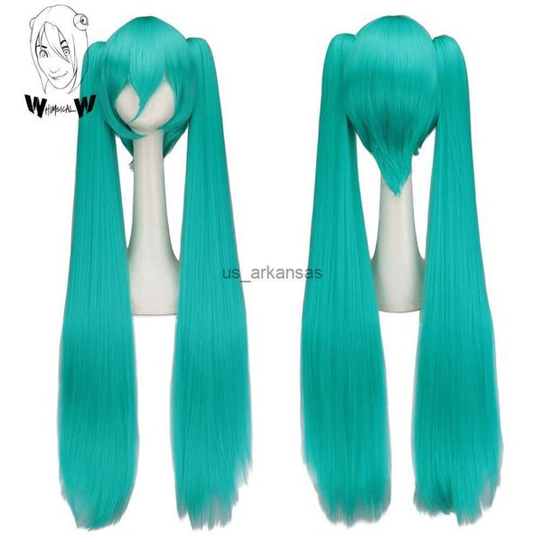 Perruques synthétiques fantaisistes w Hair synthétique miku cosplay perruque longue perruque de fête résistante à la chaleur avec 2 queues de cheval à clip HKD230818