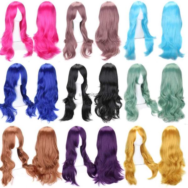 Perruques synthétiques vente en gros Cosplay Anime longue ondulée rose bleu rouge blond noir vert blanc marron perruque Cosplay perruque synthétique pour femmes L240124