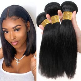 Perruques synthétiques en gros cheveux bruts indiens raides cheveux humains faisceaux naturel noir pour les femmes os cheveux raides 2/3 Bundles Deal 231211