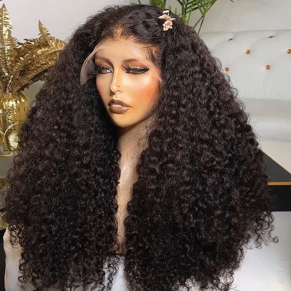 Perruques synthétiques Wig Water Water HD 250 Densité Bénévaine profonde 40 pouces 13x4 Lace Front Human Hair Wig Brésilien Transparent frontal Curly Wig Curly