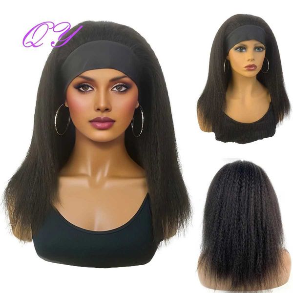 Perruque synthétique Perruque pour les femmes africaines Yaki Bandage droit Black Medium Longueur Coiffure Daily Urban Q240427