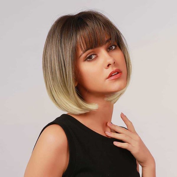 Perruques synthétiques perruque pour femmes avec cheveux raides frange courte cheveux ondulés plusieurs couleurs disponibles