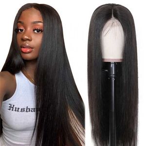 Perruques synthétiques perruque dentelle avant perruque en fibres chimiques noir femmes moyen fendu cheveux longs raides 221122