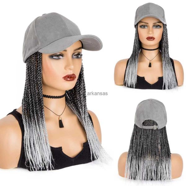Perruques synthétiques WIGERA tressé casquette de baseball perruque offre spéciale boîte tresse cheveux avec chapeau noir et argent gris casquette perruque pour femmes HKD230818