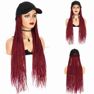 Synthetische pruiken Wigera Long 24inch gevlochten synthetische pruik met honkbal cap Hot Sale Twee-strengs voorjaarsvlechten Bug# Haar met hoed HKD230818