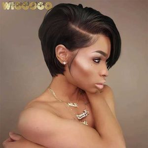 Perruques synthétiques Wiggogo Pixie Cut perruque cheveux humains court Bob perruques partie latérale droite dentelle avant perruques sans colle Hd Transparent dentelle frontale perruque Q231019