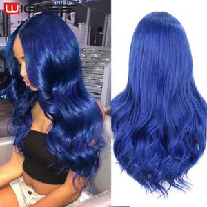 Synthetische pruiken Wignee Lang Blauw Pruik Body Golf Natuurlijk haar Middelste stuk Synthetisch s voor Dames Zwart Wit Hoge temperatuurvezel Lolita 230227