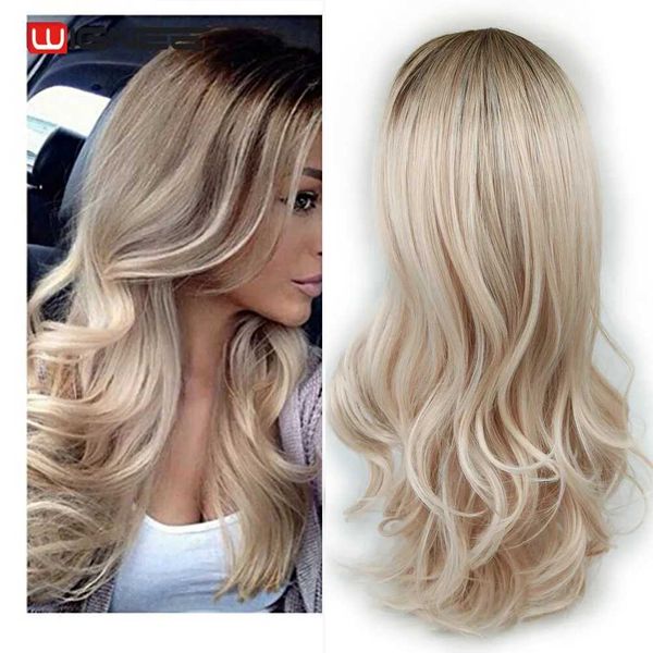 Pelucas sintéticas Wignee Pelucas sintéticas largas 2 tonos Ombre Marrón Rubio Ceniza Resistente al calor para mujeres Sin pegamento Ondulado Diario Cosplay Cabello natural 230227