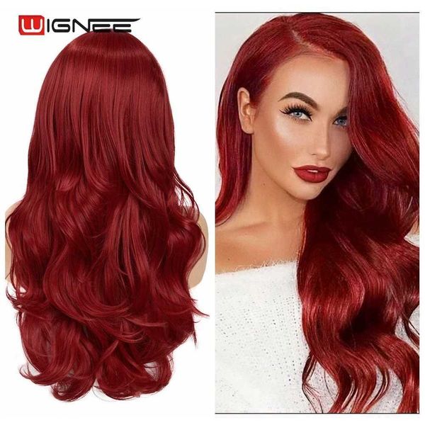 Perruques synthétiques Wignee ondulé longue perruque synthétique rouge pour les femmes partie moyenne cheveux fibre résistante à la chaleur américain Cosplay naturel Sexy pour 230227