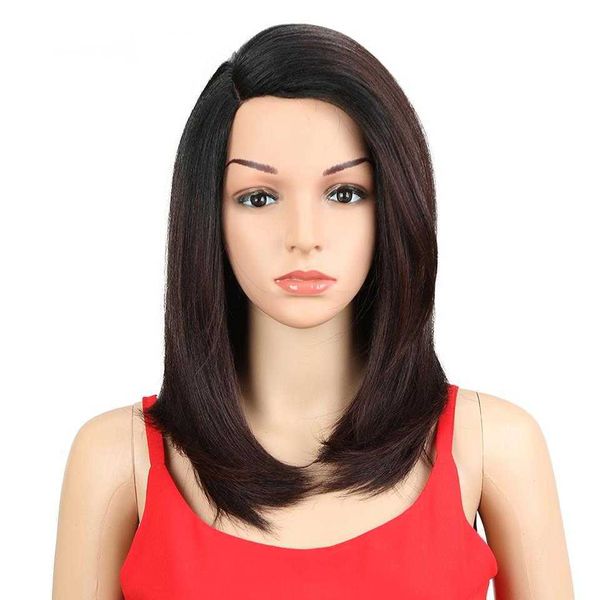 Pelucas sintéticas Pelucas para mujeres negras 18 pulgadas Pelo corto Bob Parte lateral sintética recta Encaje Ombre Cosplay resistente al calor 230227