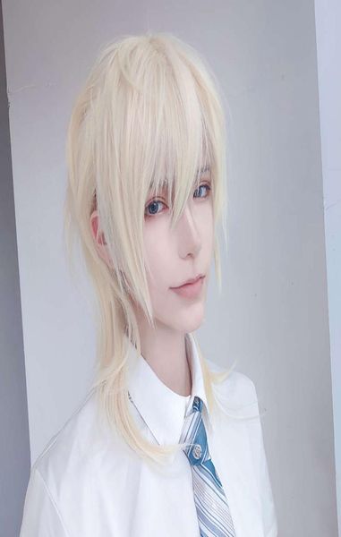 Perruques synthétiques perruques meifan court cosplay lolita anime pruik style masculin cheveux haute température fibre synthétique long horse étoile légère blonde blonde fo8160979