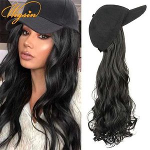 Synthetische Pruiken WIGSIN 20 Inch Lang Golvend Krullend Synthetische Pruik Baseball Cap Haar Hoed Pruiken Zwart Bruin Verstelbare Haarstukje voor Vrouwen 240329