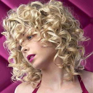 Perruques synthétiques Femmes Blondes bouclées blondes Perruque synthétique avec une frange Coiffure de vague moelleuse afro afro pneosique