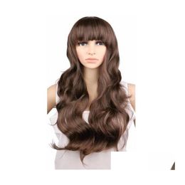 Perruques synthétiques femmes dames natrual longs perruques ondulées cosplay noire brun clair foncé 68 cm perruques de cheveux1822522 produits de livraison de goutte dhk8e