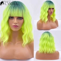 Synthetische pruiken Dames Cosplay Korte golf Natuurlijk haar Synthetische pruiken met pony Voor dames Hittebestendig Dagelijks Ombre Groen Vezel Pruik Q240115