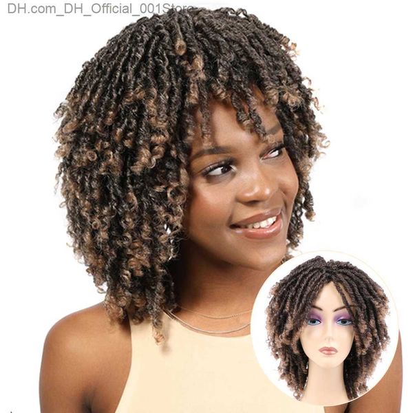 Pelucas sintéticas Peluca de bloqueo de terror para mujer Ombre peluca tejida sintética Africana artificial torcida pelo de ganchillo negro marrón peluca corta Z230805