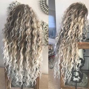 Synthetische pruiken dames lang krullend haar synthetische pruik gluueless bruine wortels ombre blonde krullend golvend haar diepe golfpruik nieuw in feestpruik peruca hkd230818