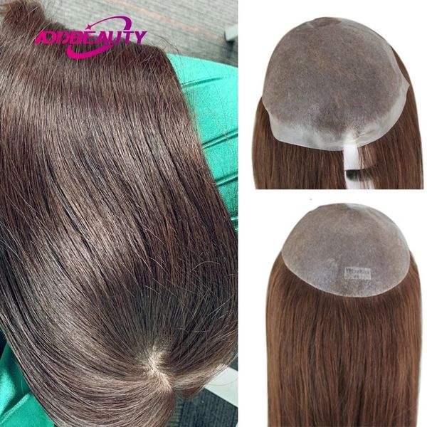 Perruques synthétiques femmes toupet pleine PU V boucle perruques de cheveux humains cheveux indiens système de postiche cheveux bruns Topper couleur naturelle 613 231215