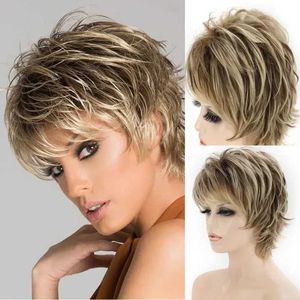 Synthetische pruiken dames modieuze korte synthetische pruik pixie gesneden blonde umbrey kapsel feestjurk dames pluizige natuurlijke krullende golf Q2404271