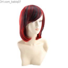 Pelucas sintéticas WoodFestival negro rojo peluca corta cabello natural pelucas rectas con flequillo omber fibra sintética cabello uso diario mujeres Z230731