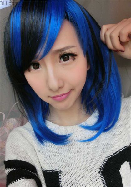 Pelucas sintéticas WoodFfestival pelucas rectas cortas mezcla negra peluca azul cosplay mujeres lolita anime sintético resistente al calor peruca ombre cabello Z230731
