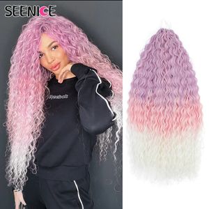 Synthetische pruiken X Krulhaar Watergolf Twist Gehaakt Diep vlechten Ombre Blond Roze 22 inch Vlecht 231214