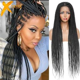 Pelucas sintéticas X-TRESS 32 Caja frontal de encaje completo Pelucas sintéticas trenzadas Sin nudos Trenzas de cornrow Pelucas frontales de encaje negro con pelo de bebé para mujeres Q240115