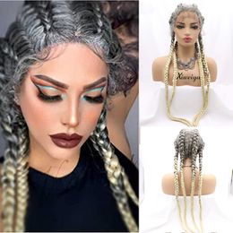 Synthetische pruiken Xiweiya 36 "Nederlandse Braid Lace Wig Platinum Blonde Cornrow 4 Box -vlechten met babyhaar voor zwarte vrouwen Afro Crochet 230303