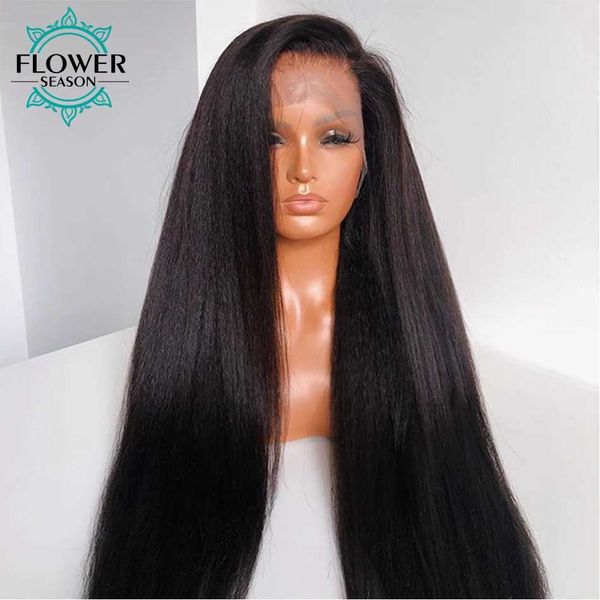 Pelucas sintéticas Pelucas de cabello humano Yaki 250Density Light Yaki Straight 13x6 Lace Front Pelucas de cabello humano PrePlucked Italian Yaki HD Lace Front Wig 240328 240327