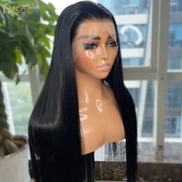 Perruques synthétiques YYsoo Long Black Futura Hair 13x4 Matte Lace Front Wig adapté aux femmes pré-goutte droite demi-main 231215