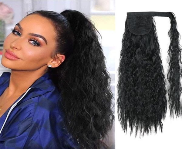 Extension de cheveux synthétiques longs ondulés pour femmes, queue de cheval 039s, à enrouler autour de la queue de cheval, noire, blonde, résistante à la chaleur, Fiber9887137