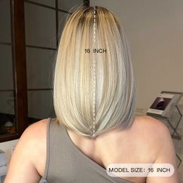 Synthetic para mujeres hasta el hombro recto de cabello natural oro oro ocho líneas fibra de fibra de cabeza completa peluca rubia bob bob