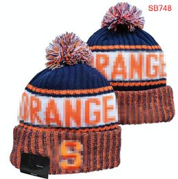 Berretto arancione Syracuse Beanie North American College Team Toppa laterale Cappello invernale in lana lavorato a maglia Berretti con teschio