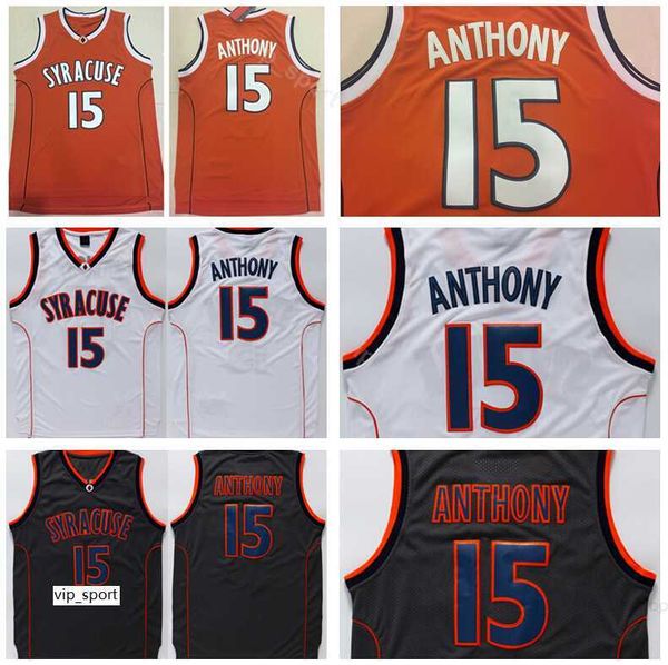 Syracuse Orange Camerlo Anthony Jersey 15 Hombres Uniforme de baloncesto universitario Color del equipo Cosido Negro Blanco Universidad Transpirable Alta calidad