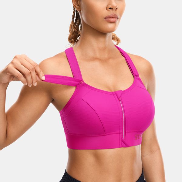 Syrokan Women Front Zipper Sports Bra High Impact Racerback Racerback Plus Taille Wirefre Run Run Soulout Sumdwear