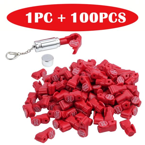 Système (100 + 1) PCS Red 6mm Eas Sécurité Tag STOP CORCH CORCHE Affichage Sécurité Crochet Stoplock Magnetic Detacher Key