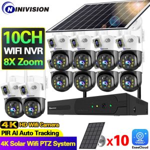 Système 100% wirefree solar ptz double objectif 8x zoom de sécurité à la maison IP Caméra Système sans fil 4k 8MP CCTV Kit de surveillance 4K 10ch WiFi NVR