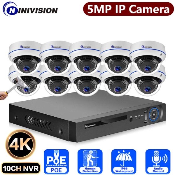 Sistema 10CH 4K POE NVR 5MP Security Metal Explosion Dome IP Cámara IP Sistema de audio Grabación de audio P2P CCTV Video Vigilancia Kit de cámaras de 8ch