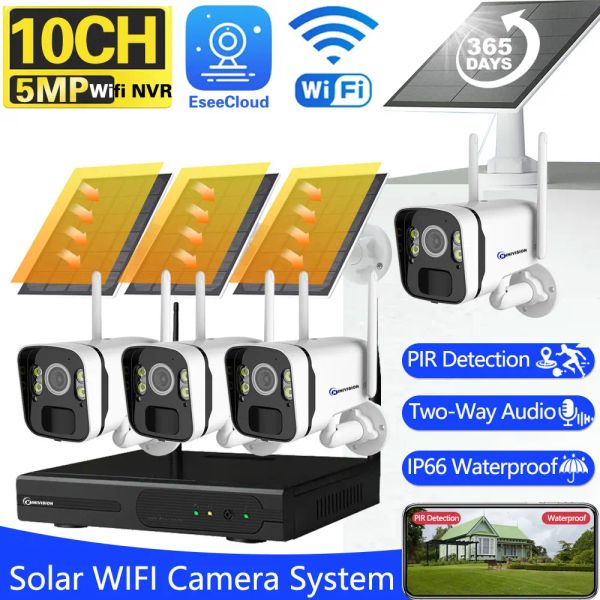 Système 10CH 5MP NVR Solar Wireless CCTV 4MP IP Camera System Pir Solar Battery WiFi IP Security Camera Set 8ch WiFi NVR Kits